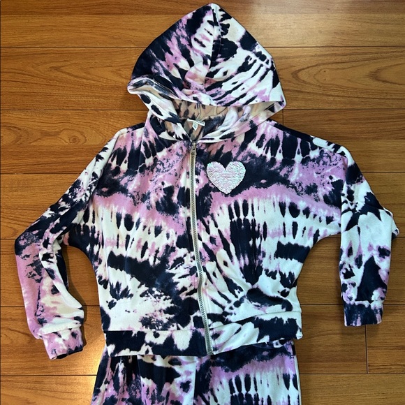 Belle Du Jour Pink and Black Tie-Dye Hooded Zip Jumpsuit - Picture 2 of 4